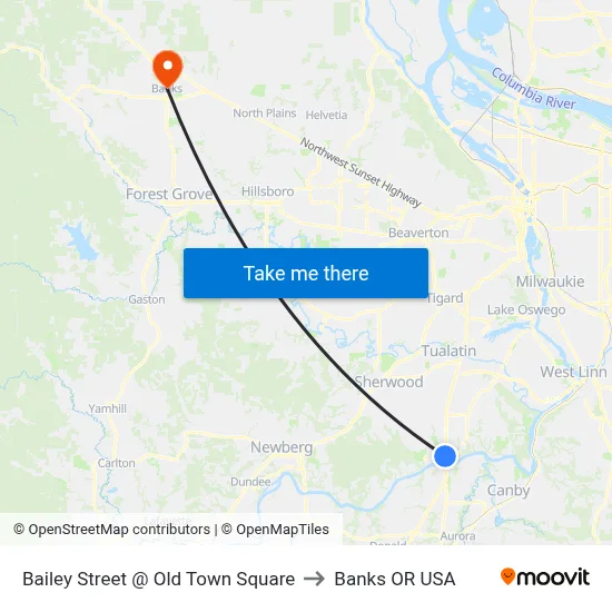 Bailey Street @ Old Town Square to Banks OR USA map