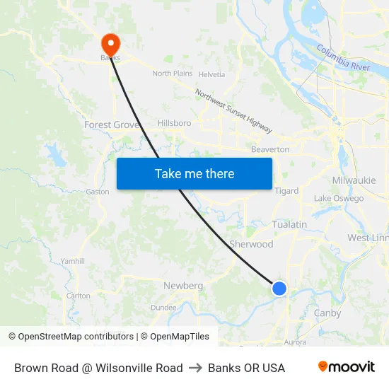 Brown Road @ Wilsonville Road to Banks OR USA map