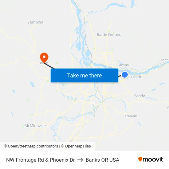 NW Frontage Rd & Phoenix Dr to Banks OR USA map