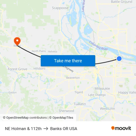 NE Holman & 112th to Banks OR USA map