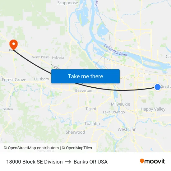 18000 Block SE Division to Banks OR USA map