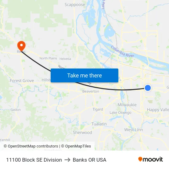 11100 Block SE Division to Banks OR USA map