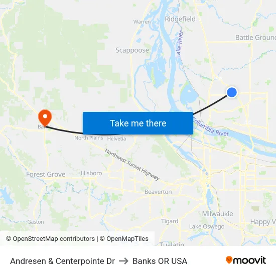 Andresen & Centerpointe Dr to Banks OR USA map