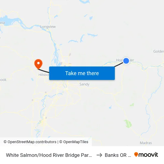 White Salmon/Hood River Bridge Park And Ride to Banks OR USA map