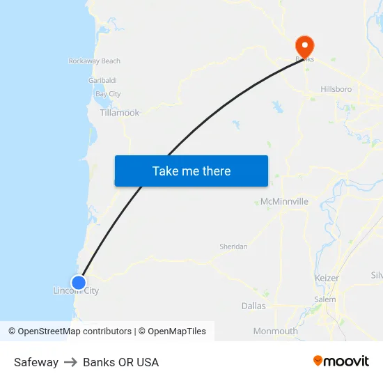 Safeway to Banks OR USA map