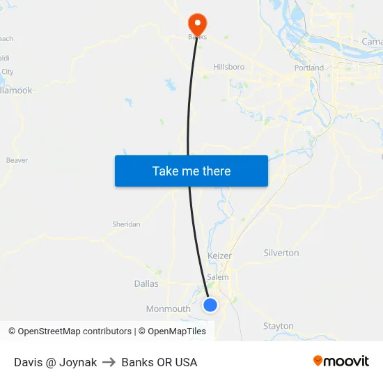 Davis @ Joynak to Banks OR USA map