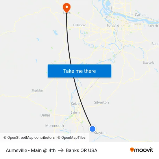Aumsville - Main @ 4th to Banks OR USA map