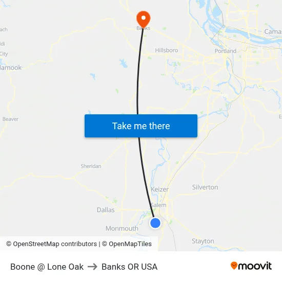 Boone @ Lone Oak to Banks OR USA map
