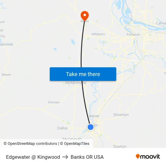 Edgewater @ Kingwood to Banks OR USA map