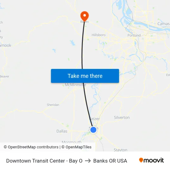 Downtown Transit Center - Bay O to Banks OR USA map