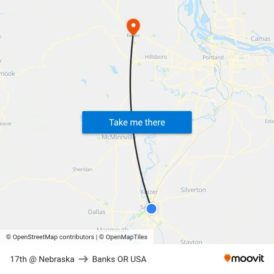 17th @ Nebraska to Banks OR USA map