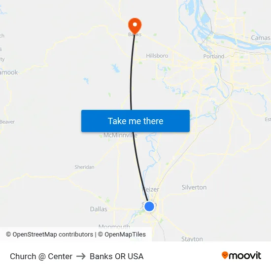 Church @ Center to Banks OR USA map