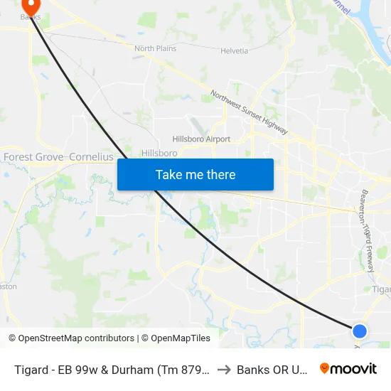 Tigard - EB 99w & Durham (Tm 8792) to Banks OR USA map