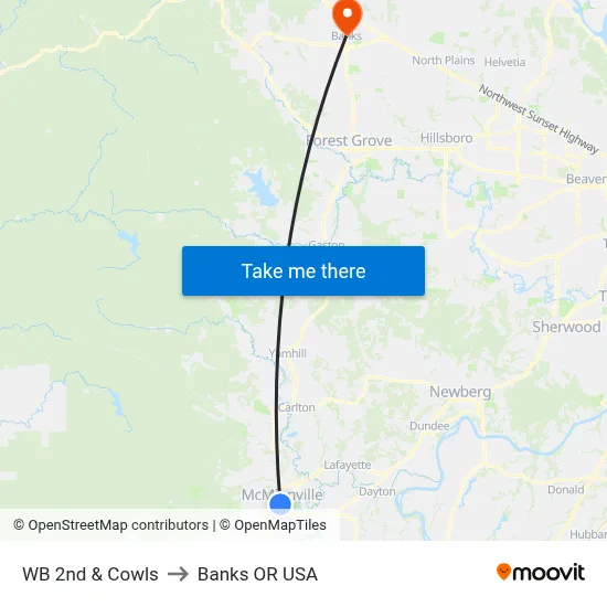 WB 2nd & Cowls to Banks OR USA map