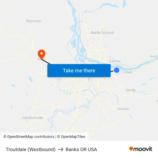Troutdale (Westbound) to Banks OR USA map