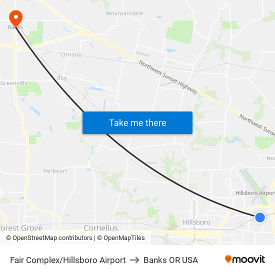 Fair Complex/Hillsboro Airport to Banks OR USA map