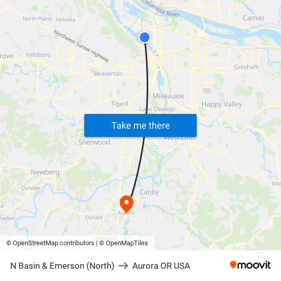 N Basin & Emerson (North) to Aurora OR USA map