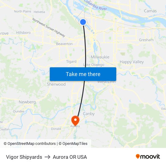 Vigor Shipyards to Aurora OR USA map