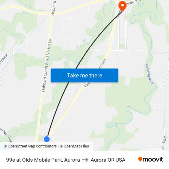 99e at Olds Mobile Park, Aurora to Aurora OR USA map