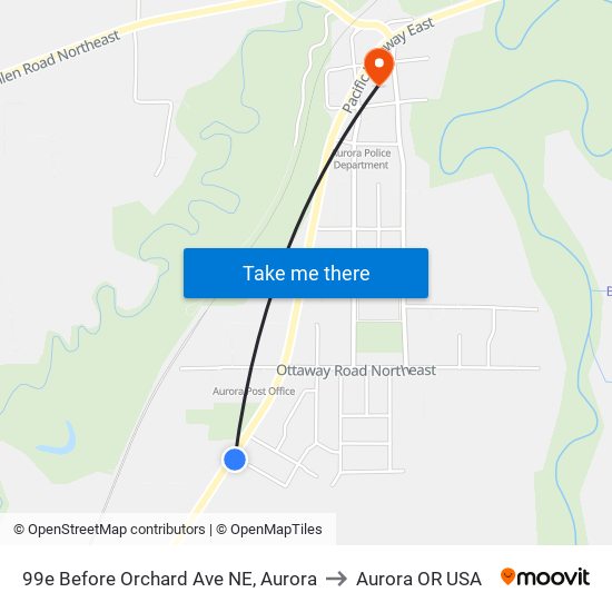 99e Before Orchard Ave NE, Aurora to Aurora OR USA map