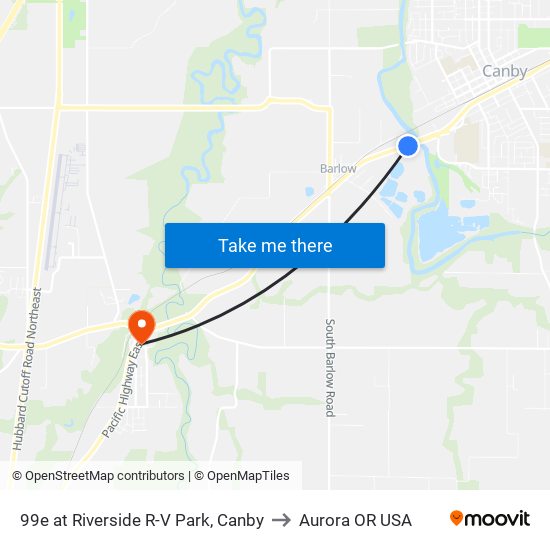 99e at Riverside R-V Park, Canby to Aurora OR USA map
