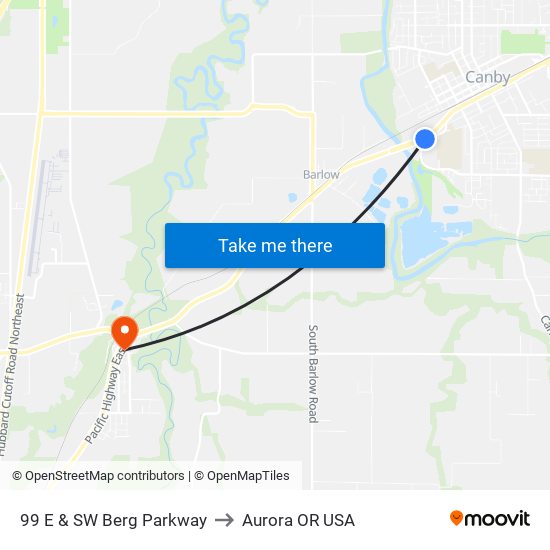 99 E & SW Berg Parkway to Aurora OR USA map