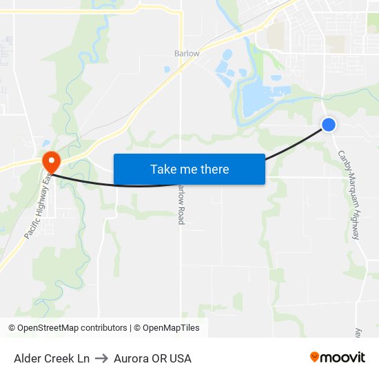 Alder Creek Ln to Aurora OR USA map