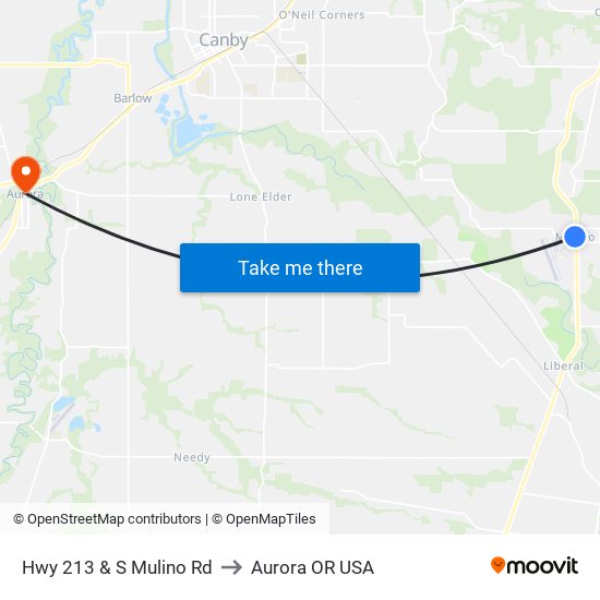 Hwy 213 & S Mulino Rd to Aurora OR USA map