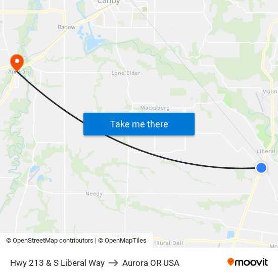 Hwy 213 & S Liberal Way to Aurora OR USA map