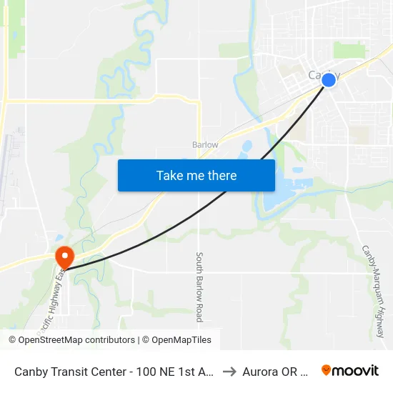 Canby Transit Center - 100 NE 1st Avenue to Aurora OR USA map
