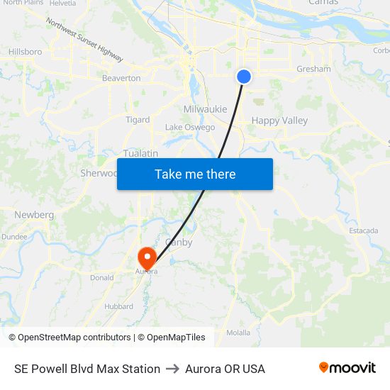 SE Powell Blvd Max Station to Aurora OR USA map