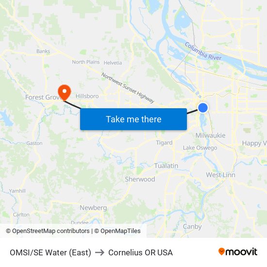 OMSI/SE Water (East) to Cornelius OR USA map