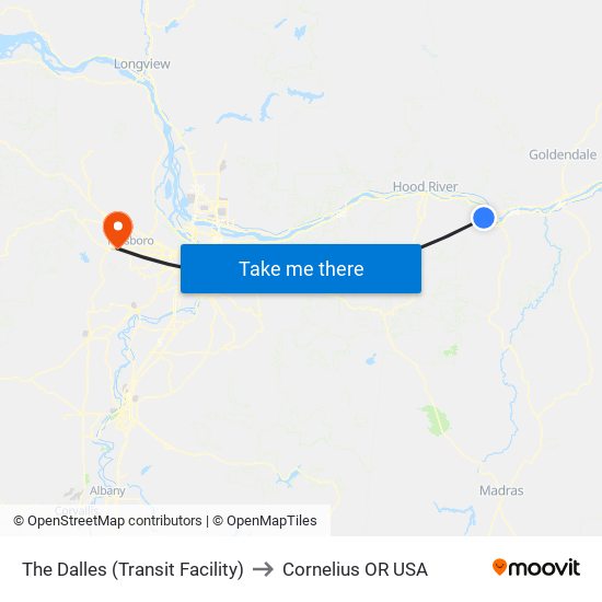The Dalles (Transit Facility) to Cornelius OR USA map