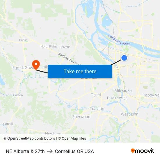 NE Alberta & 27th to Cornelius OR USA map