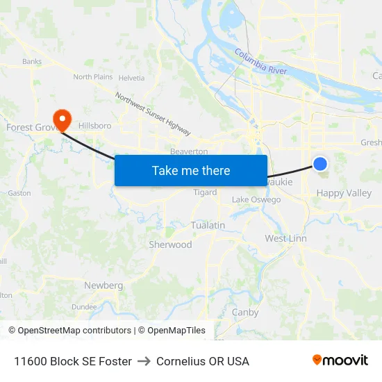 11600 Block SE Foster to Cornelius OR USA map