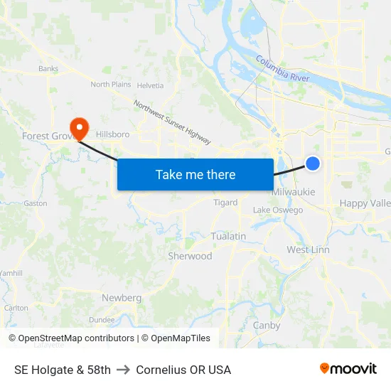 SE Holgate & 58th to Cornelius OR USA map