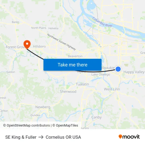 SE King & Fuller to Cornelius OR USA map