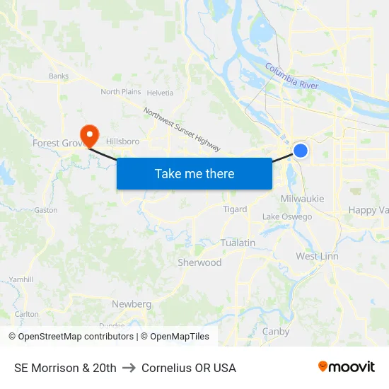 SE Morrison & 20th to Cornelius OR USA map