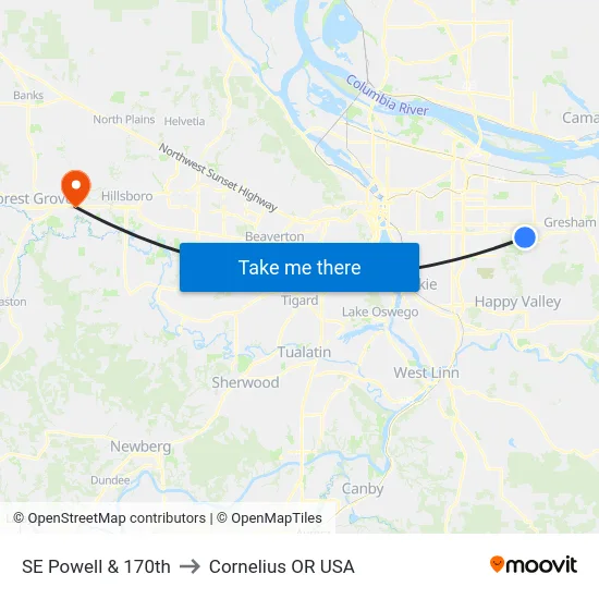 SE Powell & 170th to Cornelius OR USA map