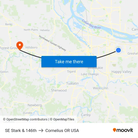 SE Stark & 146th to Cornelius OR USA map