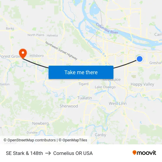 SE Stark & 148th to Cornelius OR USA map