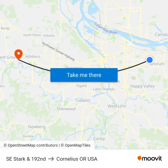 SE Stark & 192nd to Cornelius OR USA map