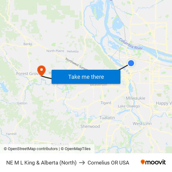 NE M L King & Alberta (North) to Cornelius OR USA map