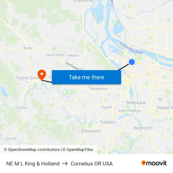 NE M L King & Holland to Cornelius OR USA map