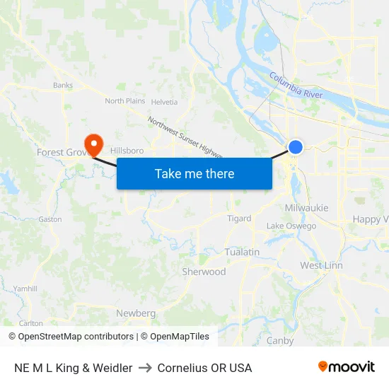 NE M L King & Weidler to Cornelius OR USA map