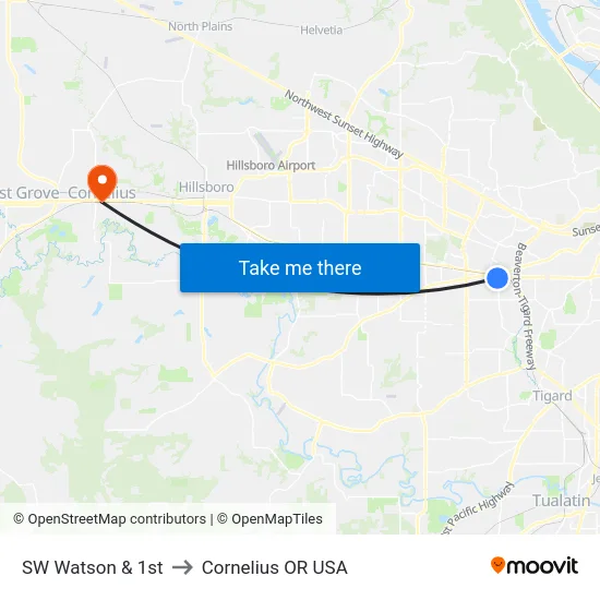 SW Watson & 1st to Cornelius OR USA map