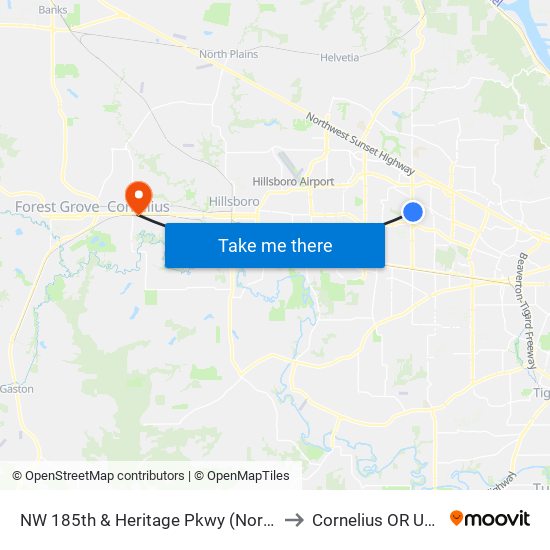 NW 185th & Heritage Pkwy (North) to Cornelius OR USA map