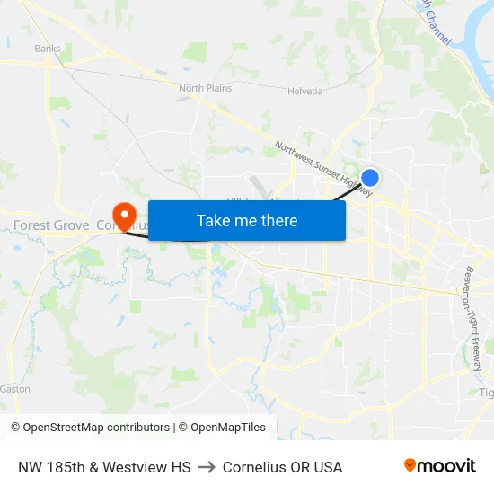 NW 185th & Westview HS to Cornelius OR USA map