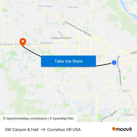 SW Canyon & Hall to Cornelius OR USA map