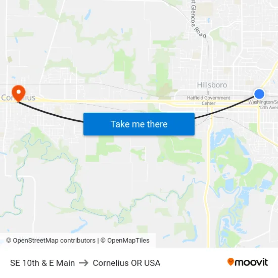 SE 10th & E Main to Cornelius OR USA map
